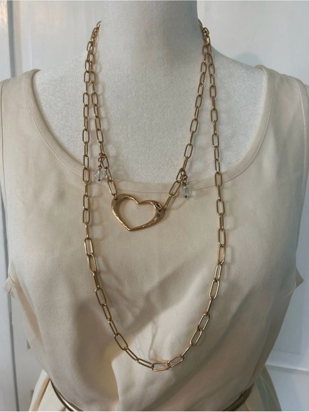Open Heart Layered Gold Chain Necklace for Women katia Designs paperclip chain - Picture 5 of 6